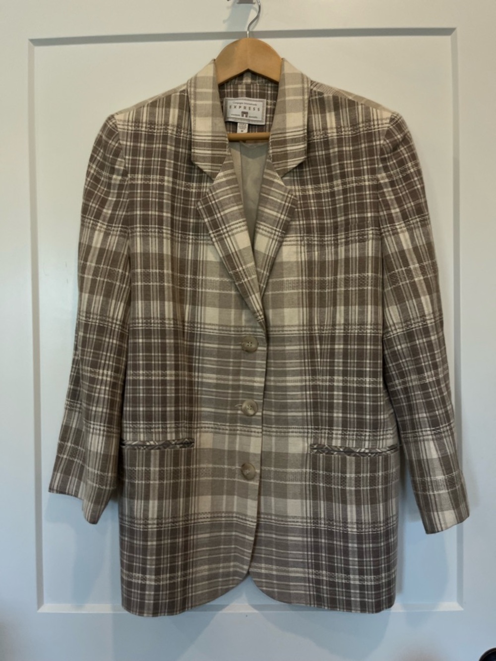 90’s Vtg Express Plaid Structured Linen Blend Preppy Academia Coastal Blazer M